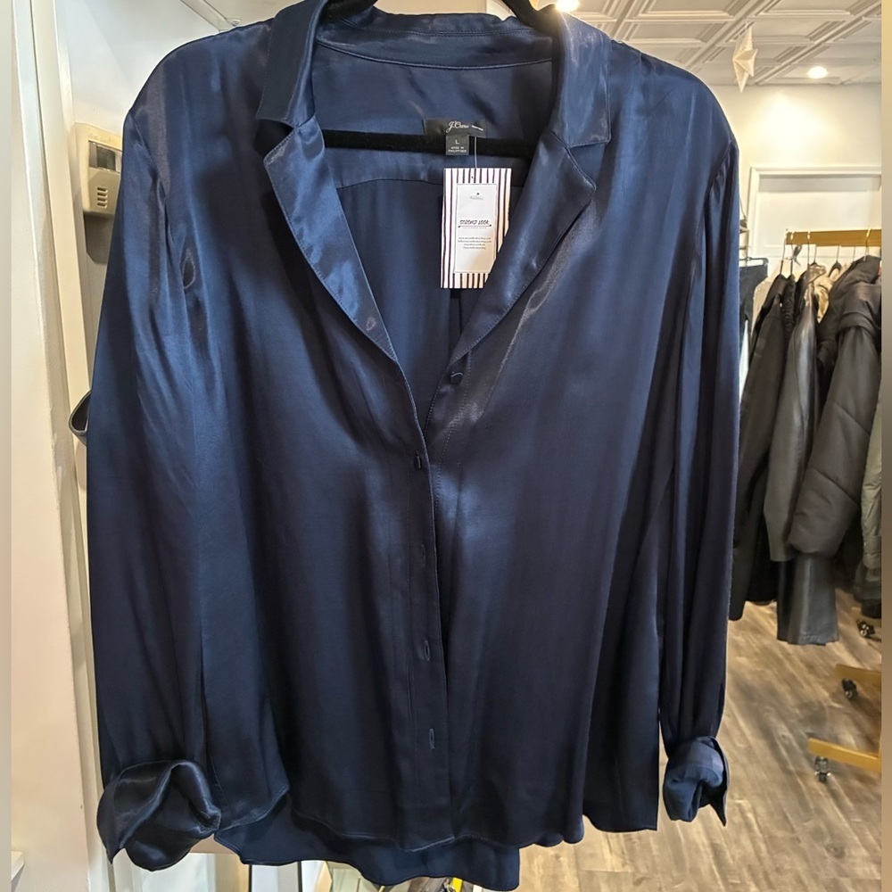 J.Crew midnight blue button down 100% viscose size L